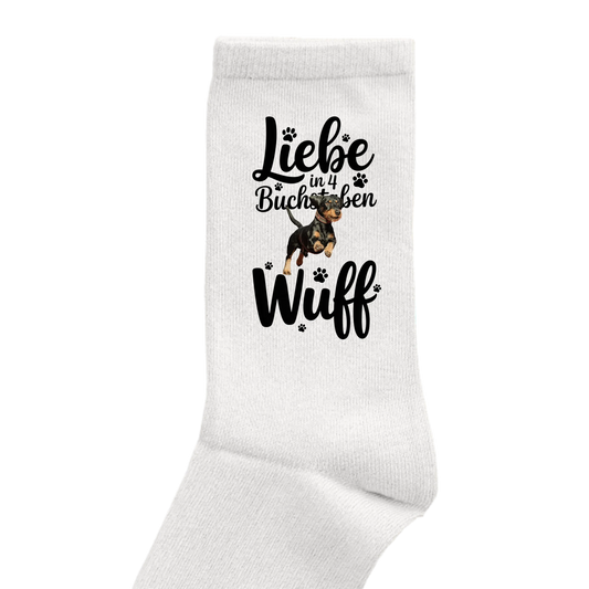 Personalisierbares Hunde Socken "Liebe in 4 Buchstaben"