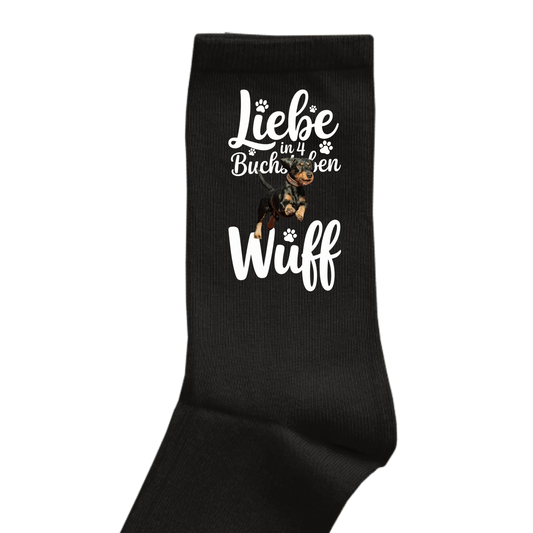 Personalisierbares Hunde Socken "Liebe in 4 Buchstaben"