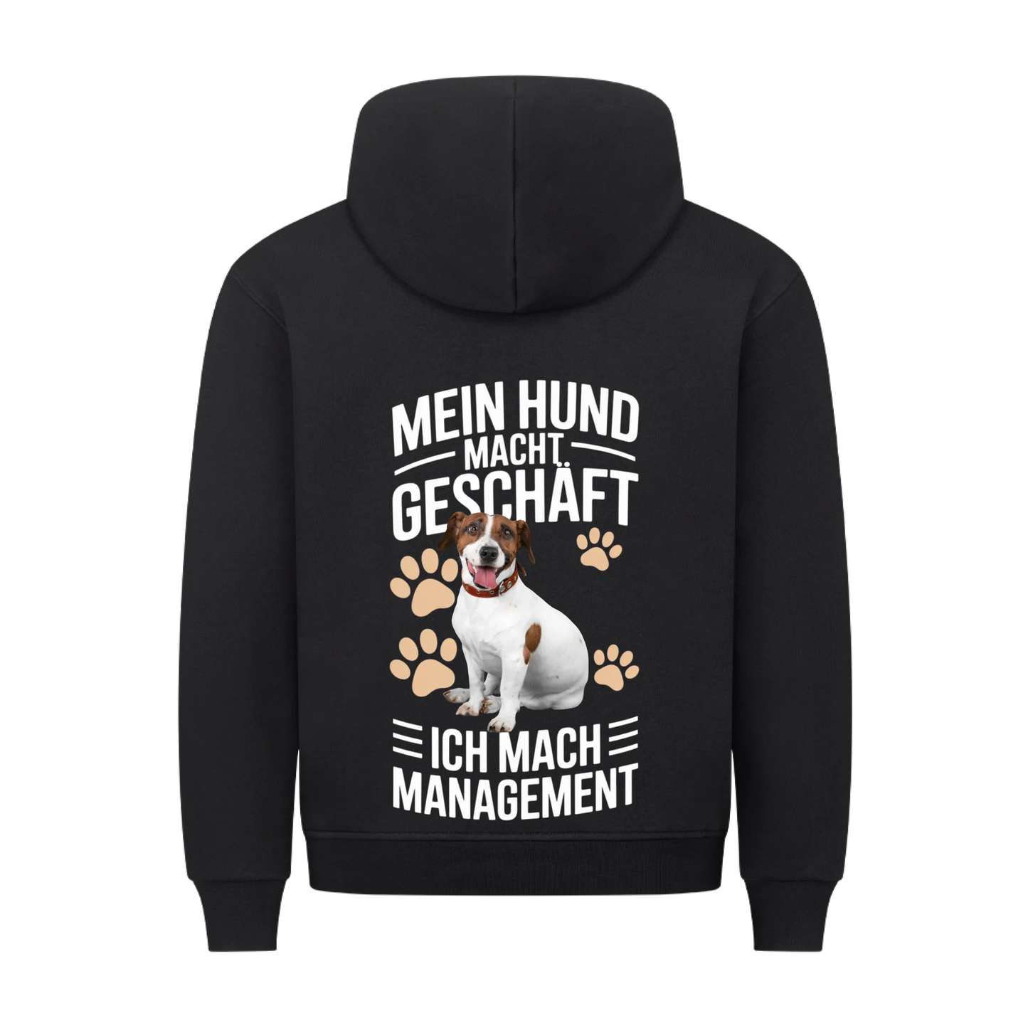 Personalisierbares Hunde Hoodie "Er Macht Geschäft, Ich Mach Management"