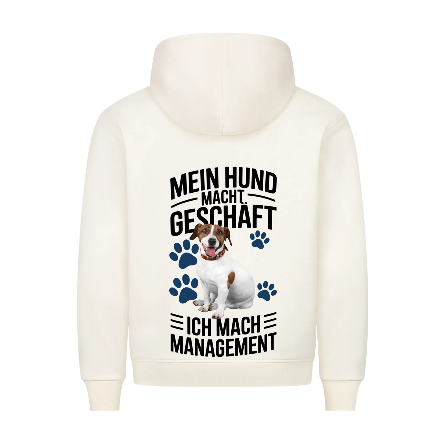 Personalisierbares Hunde Hoodie "Er Macht Geschäft, Ich Mach Management"