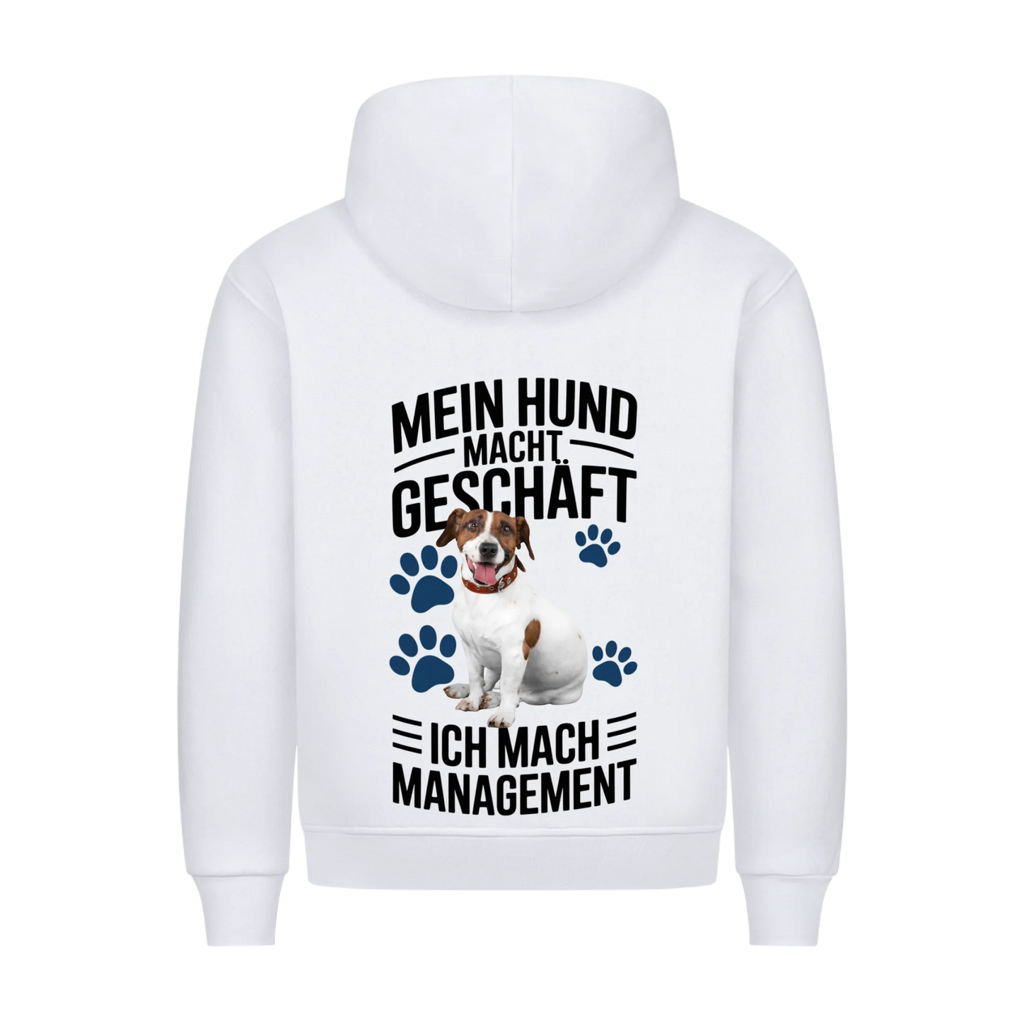 Personalisierbares Hunde Hoodie "Er Macht Geschäft, Ich Mach Management"